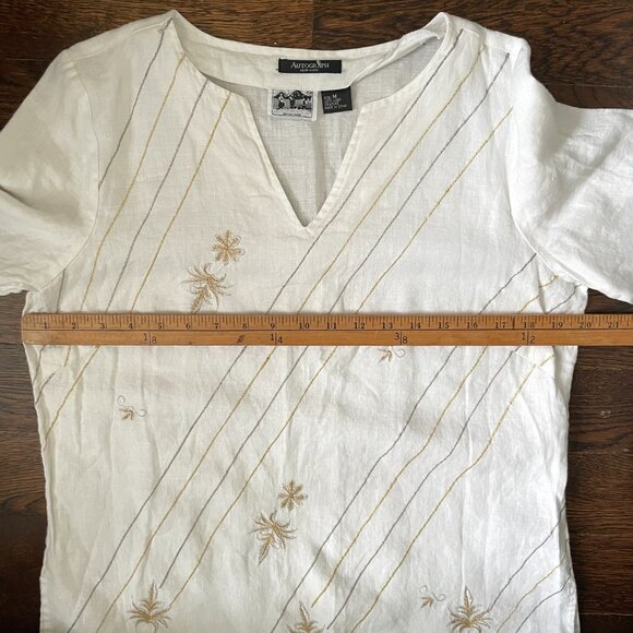 Autograph White 100% Irish Linen Tunic Blouse top withGold/Silver-MED - Picture 7 of 9